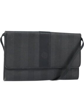 FENDI Pecan Canvas Shoulder Bag Black